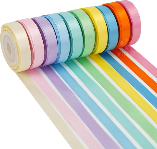 MEEDEE Pastel Rainbow Ribbon Assortment Satin Rainbow Colored Ribbon 3/8" X 50 Yards for Crafts, Gift Wrapping, Party Decoration, DIY Handmade Hair Bows