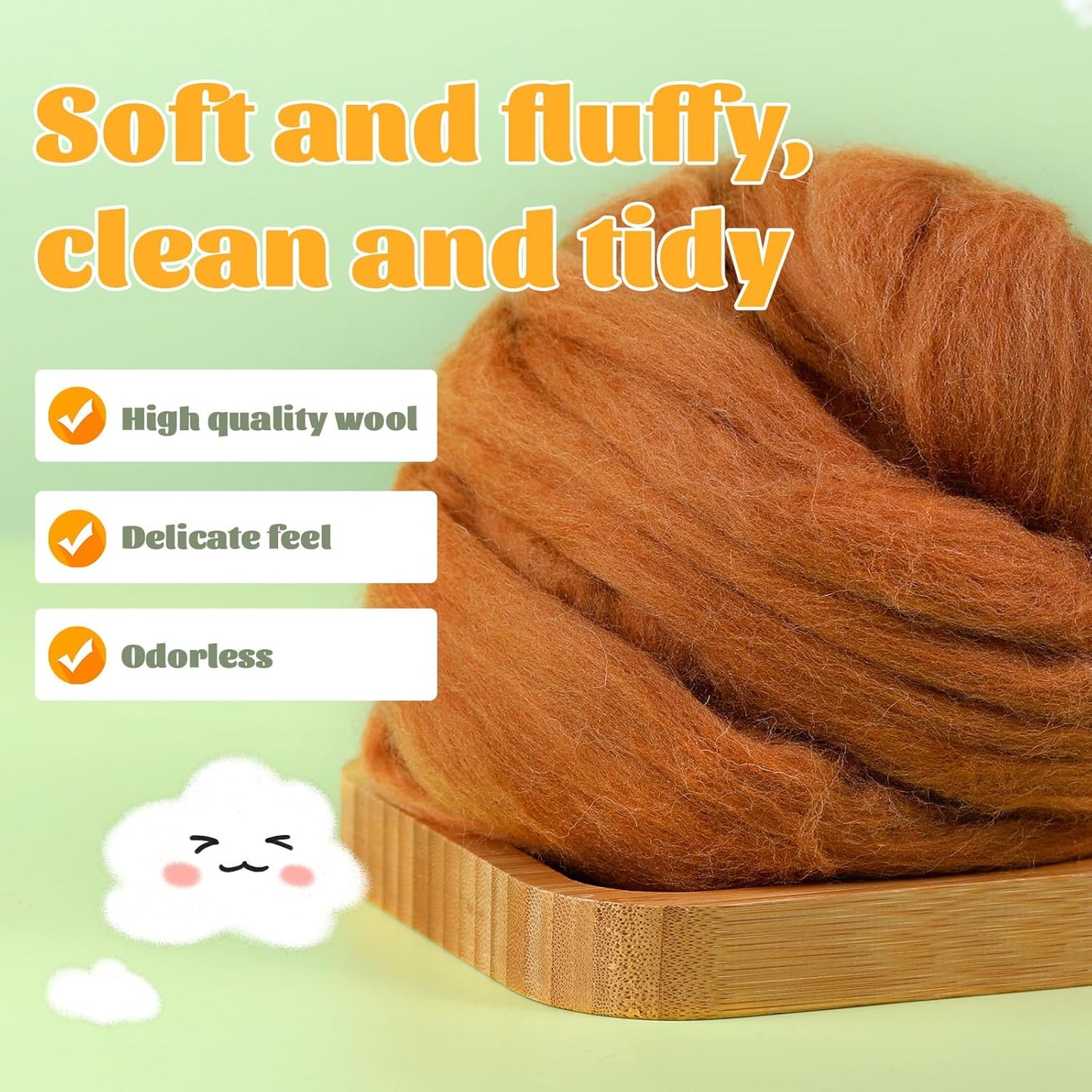 3.53oz Wool Roving Yarn, Wool Felting Supplies, Pure Wools, Chunky Yarn, Spinning Wool Roving for Needle Felting Wet Felting DIY Hand Spinning (Light Brown)