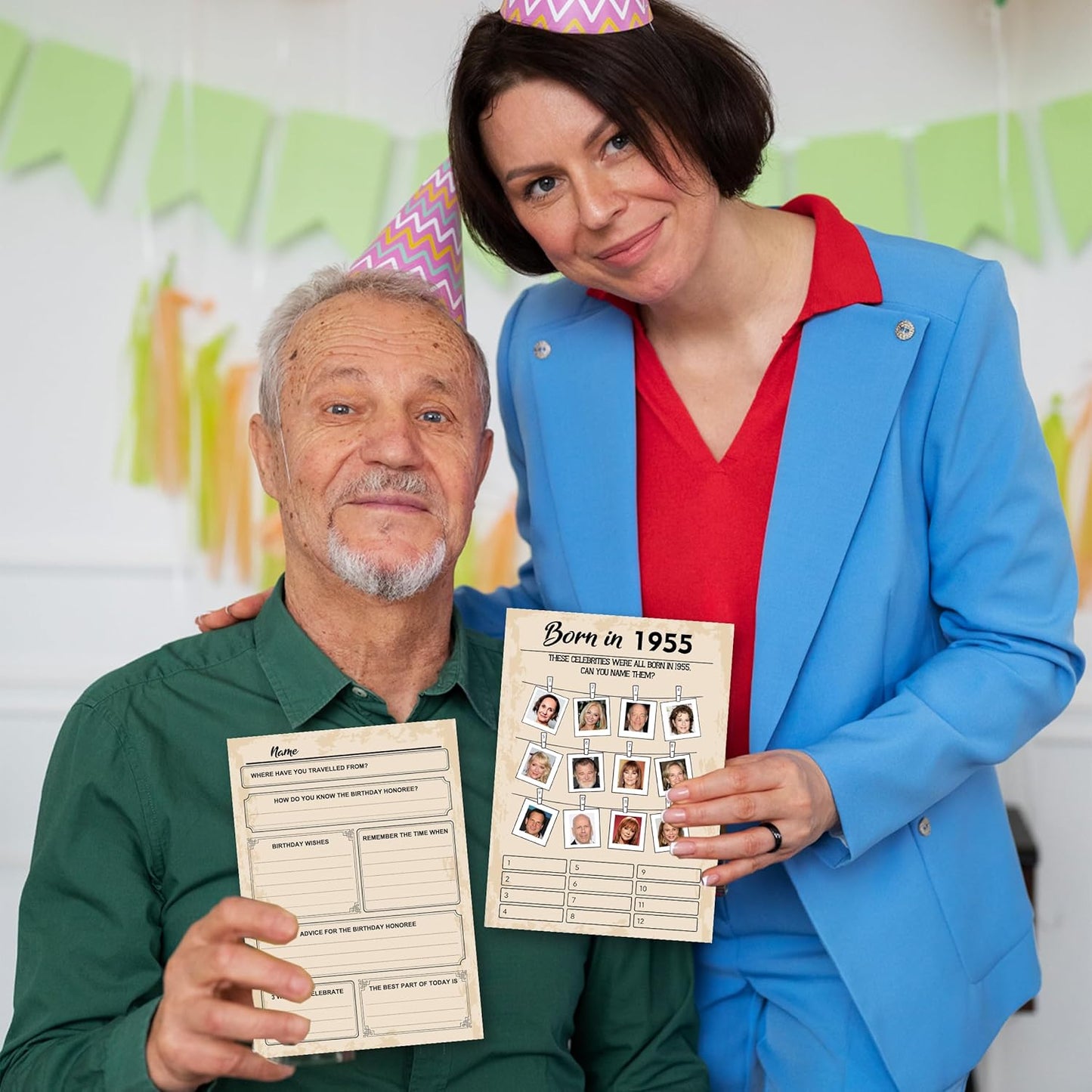 70th Birthday Party Games, Born in 1955 Games Bundle, Set of 5 Activities for 10 Guests, Birthday Party Supplies for Adults, Pack of 50 Cards