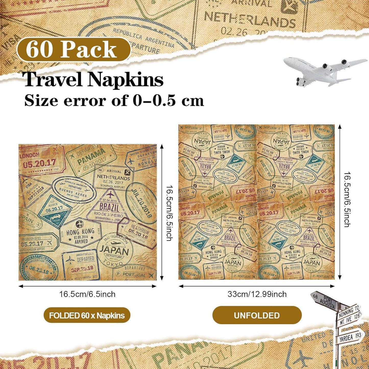 60 Pcs World Travel Cocktail Paper Napkins 6.5 x 6.5 Inches Disposable Paper Napkins Dessert Beverage Tissue for Decoupage Luncheon Tissue for Theme Party Wedding Birthday Party