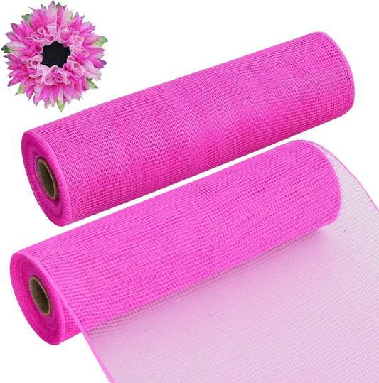 TONIFUL 2 Rolls 10 Inch Hot Pink Decorative Mesh Ribbbon Rolls for Mesh Wreath Supplies, Front Door Wreath Crafts Tree Decor Christmas Valentine's Day Decoration (10 yds/roll)