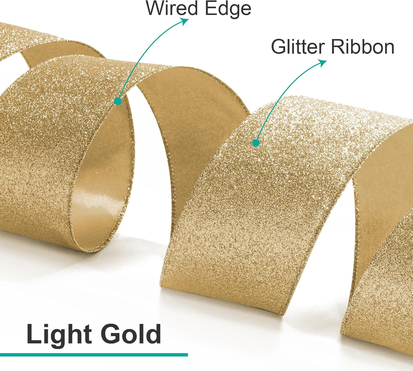 CT CRAFT LLC Glitter Wired Ribbon 2.5" x 20 Yards Light Gold for Christmas Home Decor Bow Gift Wrapping DIY Crafts Wreath