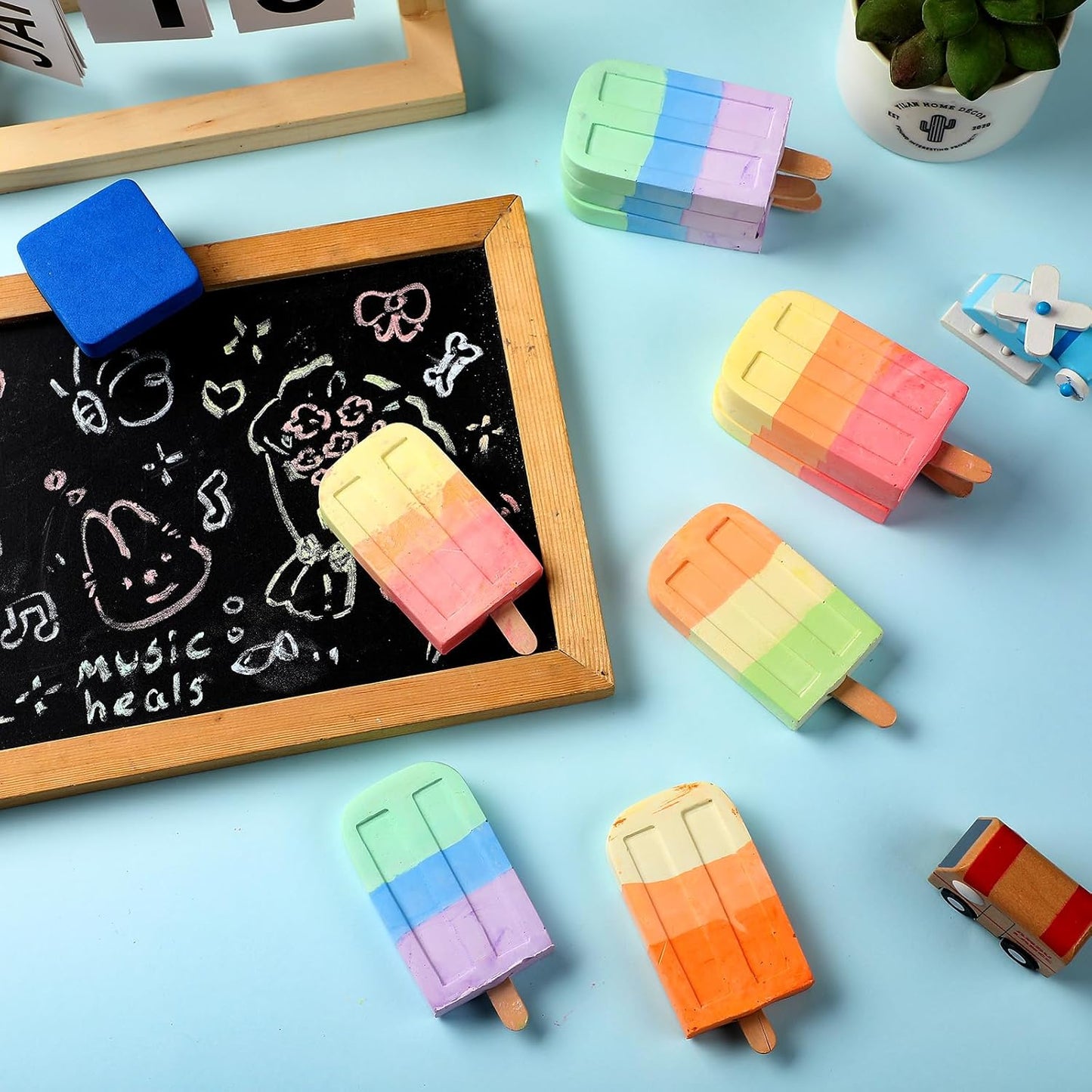 60 Pcs Ice Cream Sidewalk Chalk Set Multicolor Chalk Party Favors Bulk Washable Safe Outdoor Chalks for Kids Adults Fun Summer Playground Outdoor Activities Painting on Chalkboard Blackboard