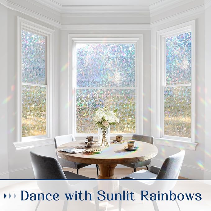 Haton Window Privacy Film Rainbow Film Stained Glass Window Clings, 3D Decorative UV Sun Blocking Sticker, Removable Static Cling Heat Control Tint for Home Door, 35.4" x 78.7" Non-Adhesive