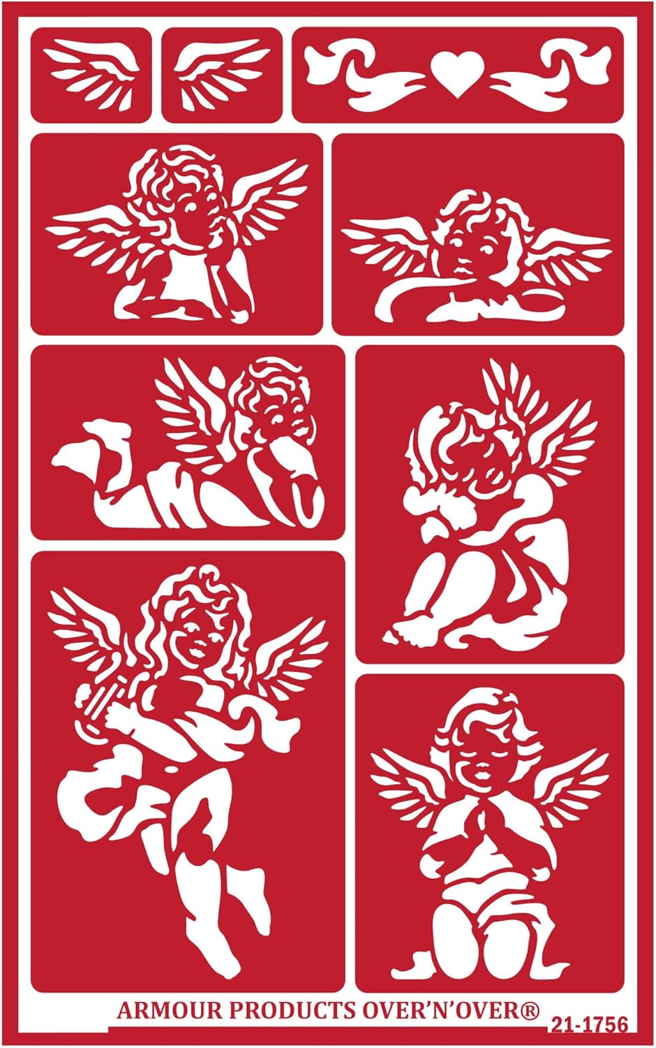 Over'N'Over Reusable Glass Etching Stencils – Durable Self-Stick Designs for Glass, Mirrors, and Ceramics with Armour Etch Cream – 5” x 8” Stencil Sheet - Cherubs