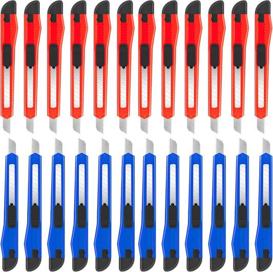 24 Pack Box Cutter Retractable, Utility Knife with 9mm Wide Snap-Off Blade, Small Box Opener Exacto Knife, Lightweight, Sharp Paper Knives for Office, Home, Crafts