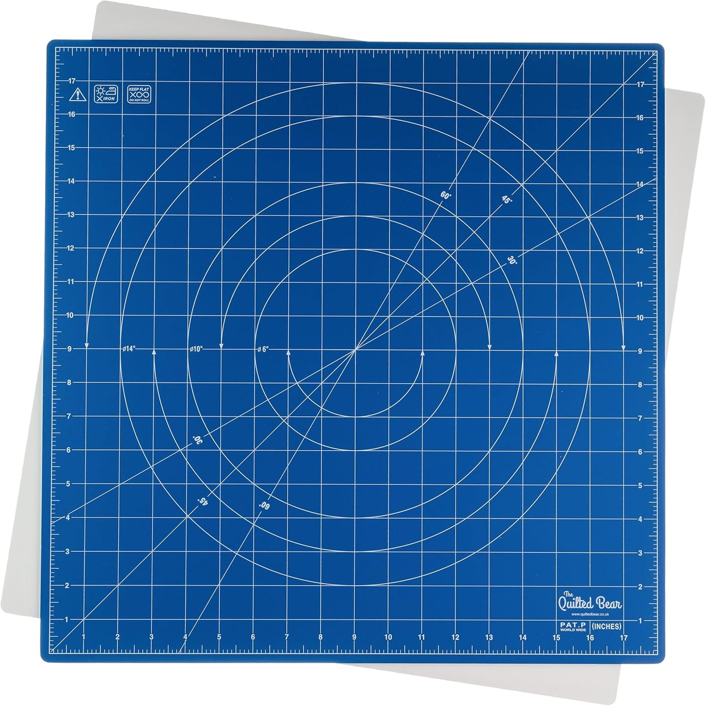 The Quilted Bear Rotating Cutting Mat 18" x 18" - Locking & Rotating Self Healing Cutting Board for Sewing, Fabric & Effortless Quilting - 360 Degree Sewing Supplies Mat for Craft Table (Blue)