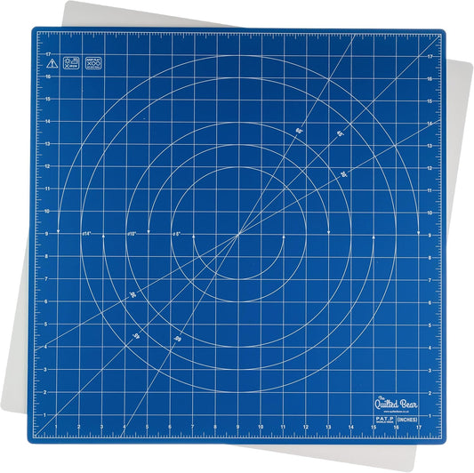 The Quilted Bear Rotating Cutting Mat 18" x 18" - Locking & Rotating Self Healing Cutting Board for Sewing, Fabric & Effortless Quilting - 360 Degree Sewing Supplies Mat for Craft Table (Blue)