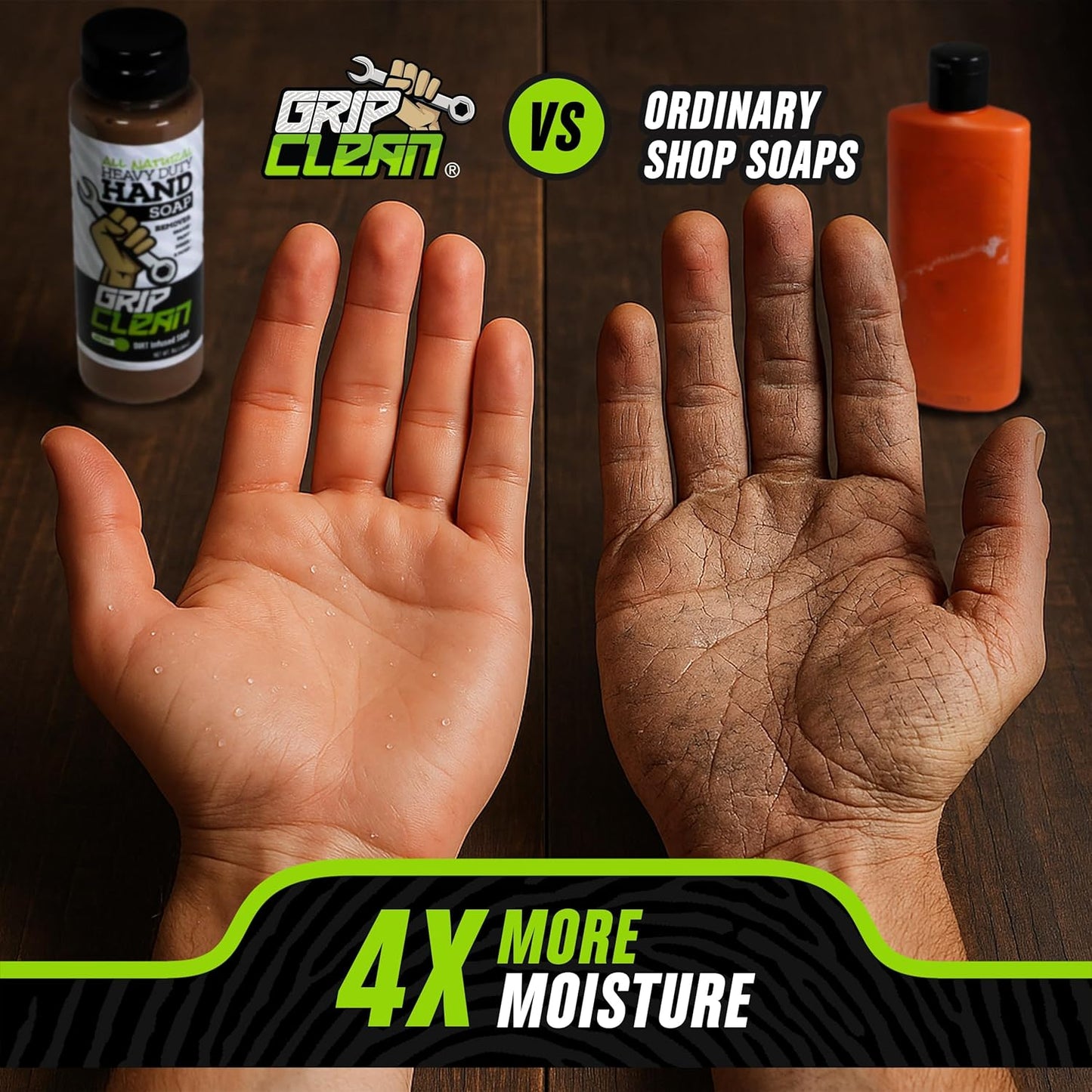 Grip Clean Heavy-Duty Hand Cleaner for Mechanics with Nail Brush - Moisturizing Coconut Oil Hand Cleaner Liquid Hand Soap with Stiff Bristle Nail Brush, Lime Scent – 8 Fl Oz Squeeze Bottle + Brush