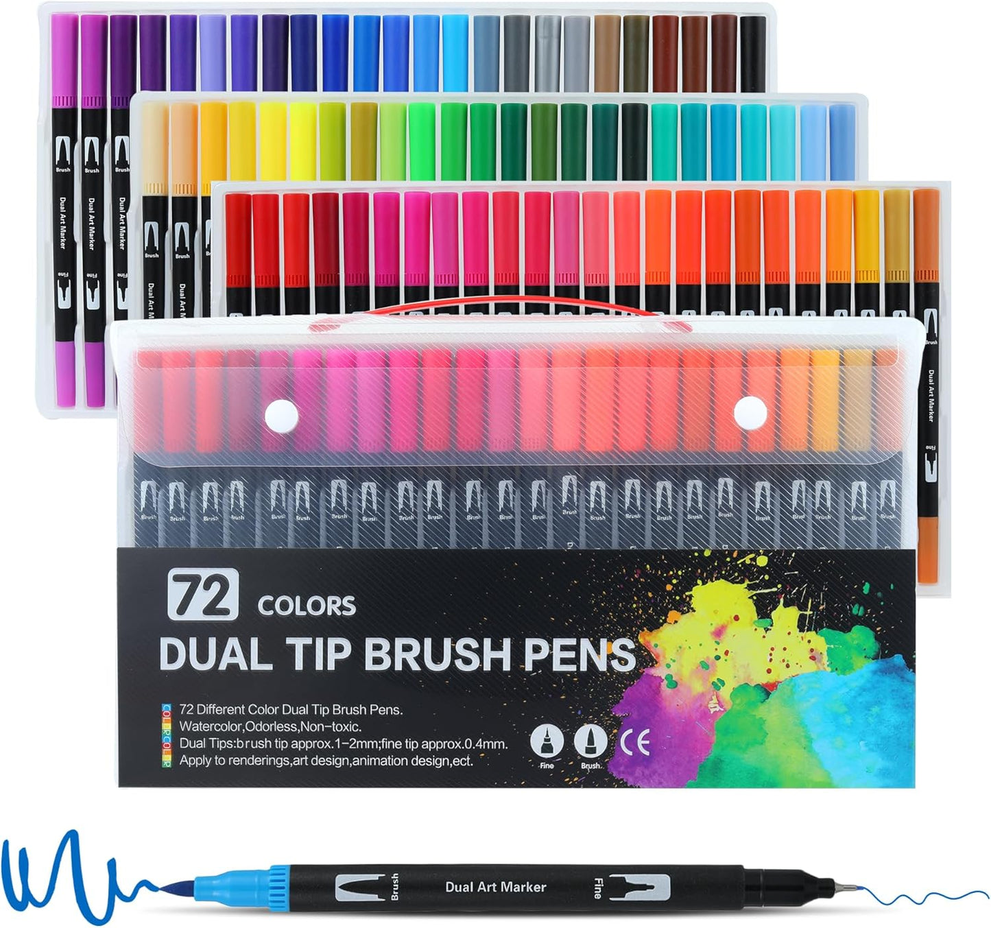 72 Colors Dual Tip Markers Set, Water-Based Ink Brush & Chisel Double Tipped Art Markers for Kids Adults Beginners & Artists in Sketching, Coloring, Note-taking