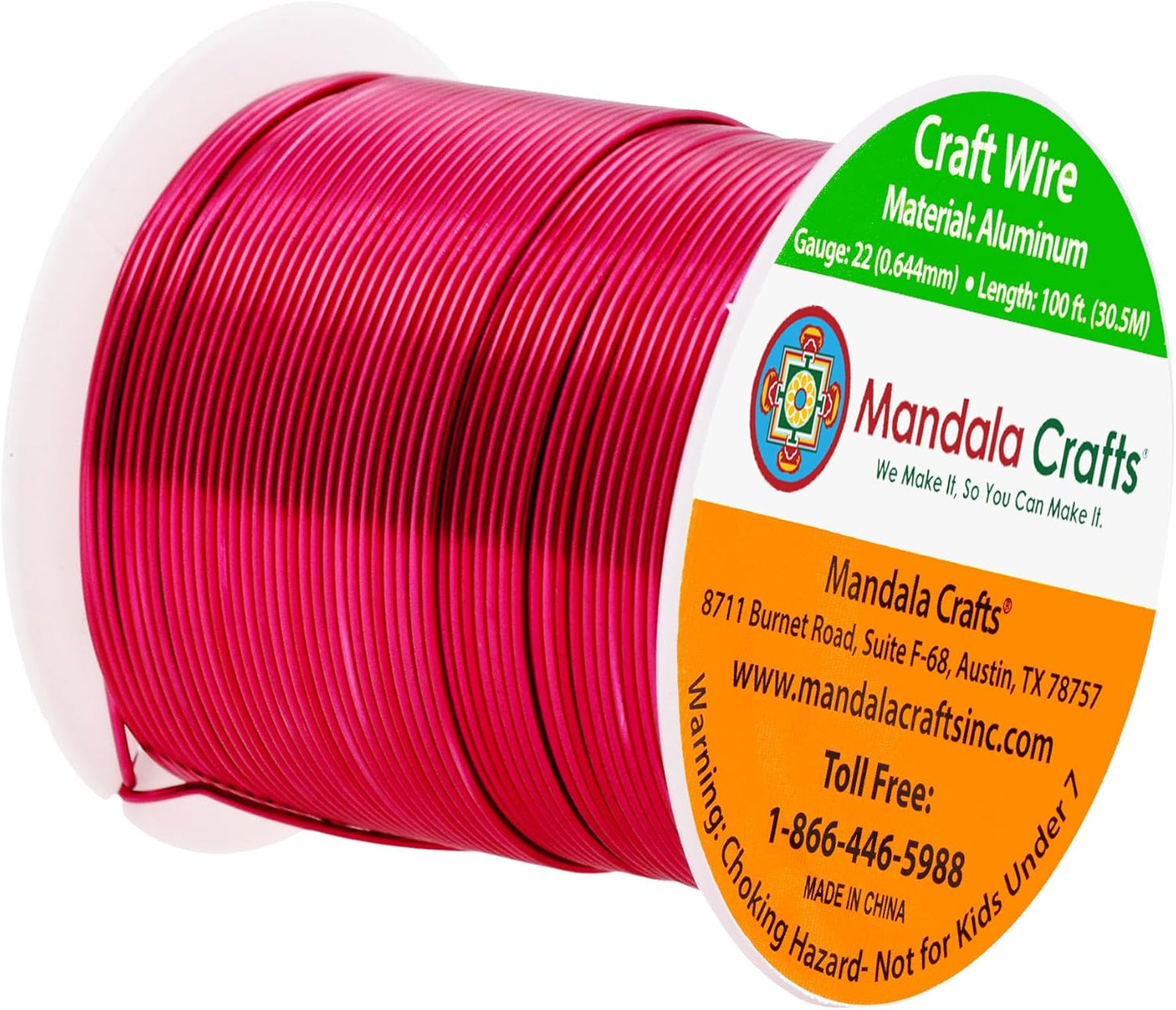 Mandala Crafts 22 Gauge Anodized Aluminum Craft Wire for Jewelry Making - 100 FT Colored Flexible Raspberry Wire - Bendable for Bonsai Armature Crafting Sculpting