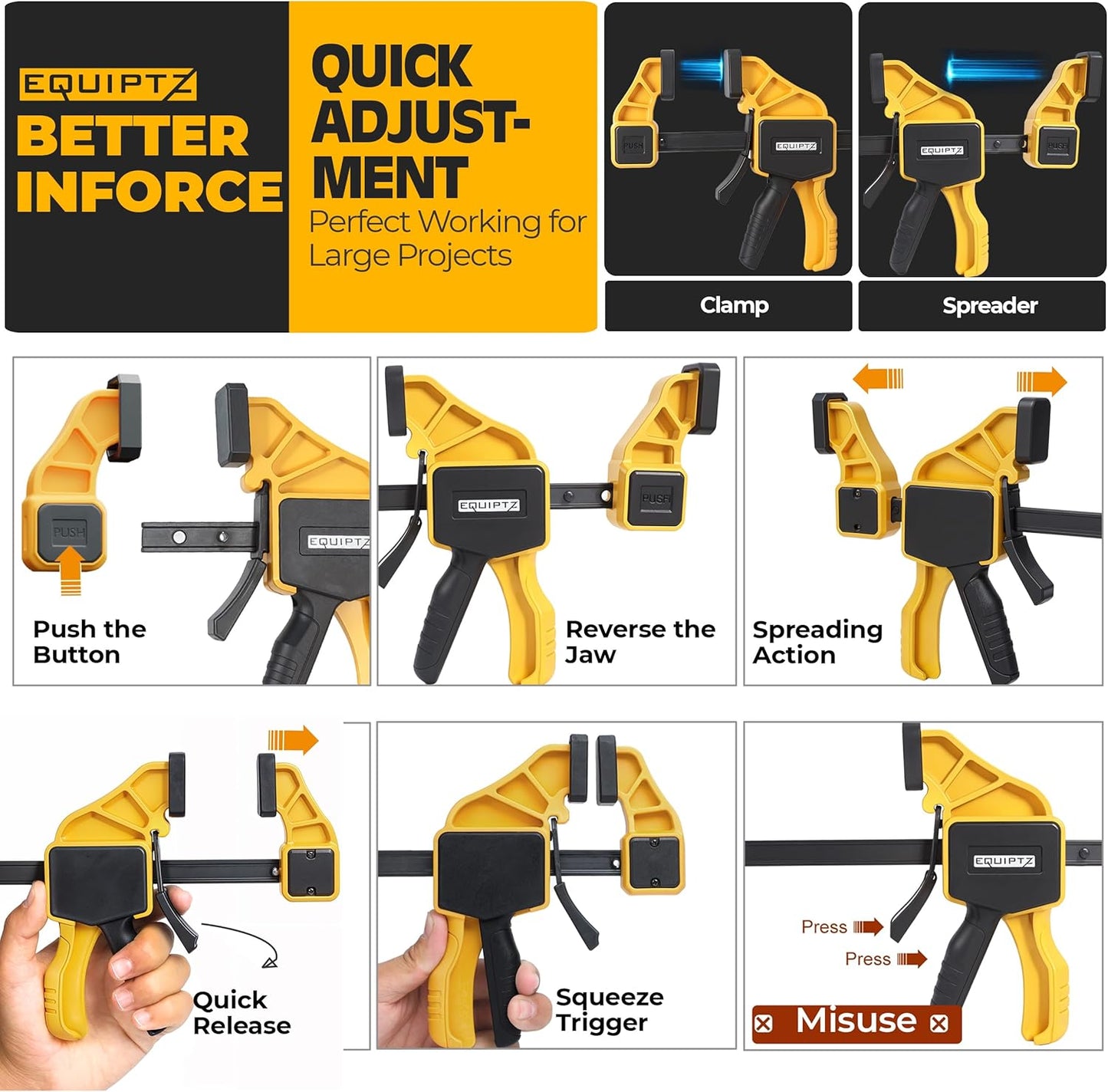 6 inch Bar Clamps for Woodworking – 4 Pack Quick Grip Clamps Set with 150 lbs Force – Wood Clamps for Gluing, Carpentry, DIY, and Metalworking (6 inch Size, 4 Pack)