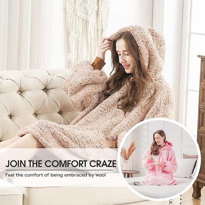 yescool Wearable Blanket Hoodie, Flannel Sherpa Fleece Blanket Sweatshirt for Adults Women Men,One Size Fits All
