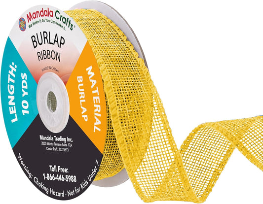 Mandala Crafts Yellow Burlap Ribbon 1 Inch Wide Jute Ribbons for Crafts - 20 Yds Roll Rustic Burlap Wrap Trim Ribbons for Wreaths Bows Wedding Party Decoration