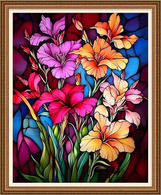 Disnesart Cross Stitch Stamped Full Embroidery Kits DIY 11CT Cotton Thread Printed DIY Needlepoint Kits Craft Needlework Set Cross-Stitch Stamped Sets-Colorful Flowers 16x20 inch