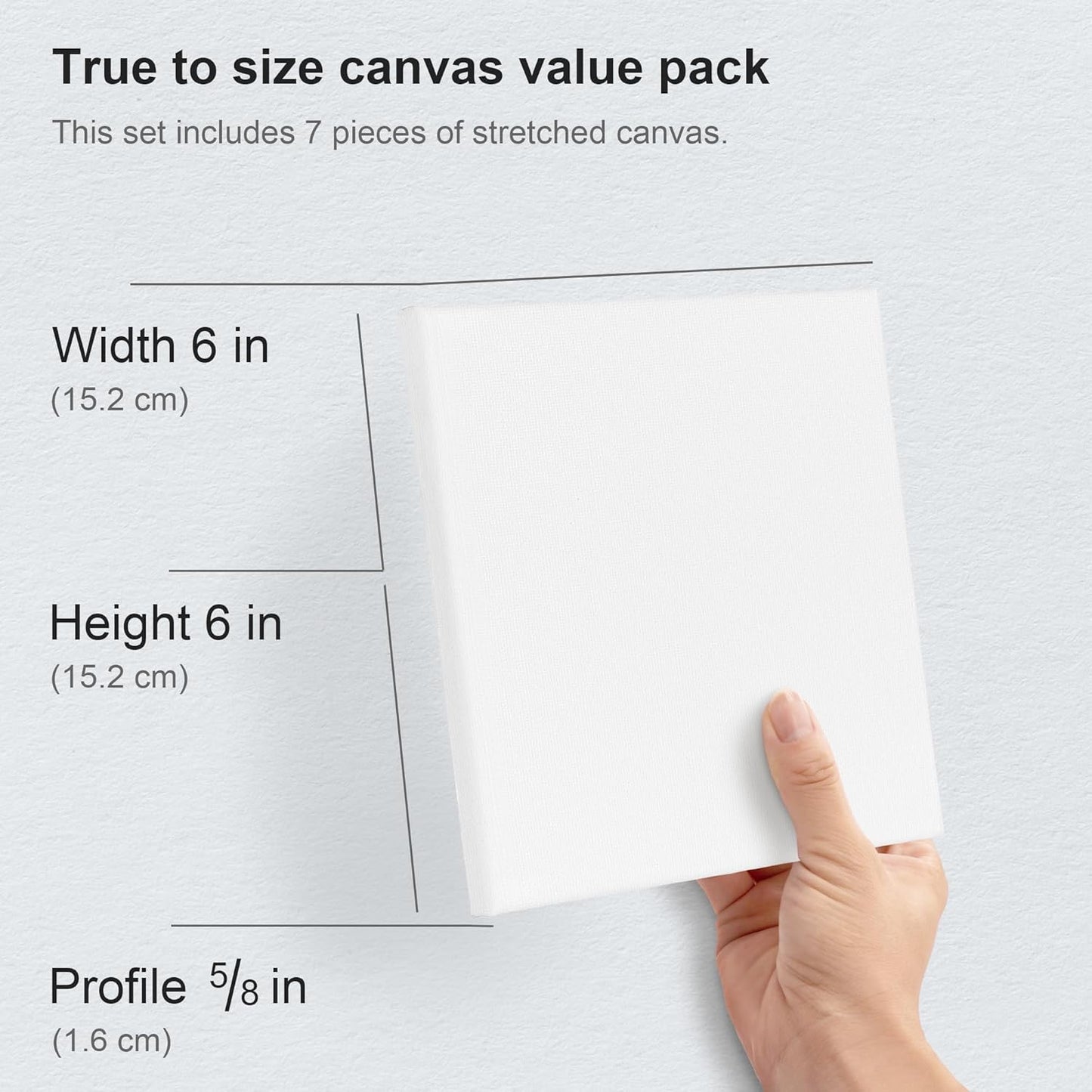 PHOENIX Small Stretched Canvas for Painting 6x6 Inch/7 Value Pack, 8 Oz Triple Primed 5/8 Inch Profile 100% Cotton White Blank Canvas, Square Framed Canvas for Oil Acrylic & Pouring Art