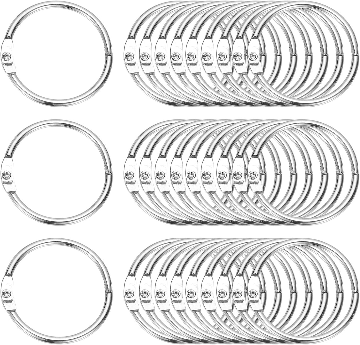 PATIKIL 1.3" x 1.5" Loose Leaf Binder Rings, 30 Pcs Metal Book Rings Nickel Keychain Ring for Paper Index Cards Flash Card Notebook Rings Office Home Book Binder, Silver Tone