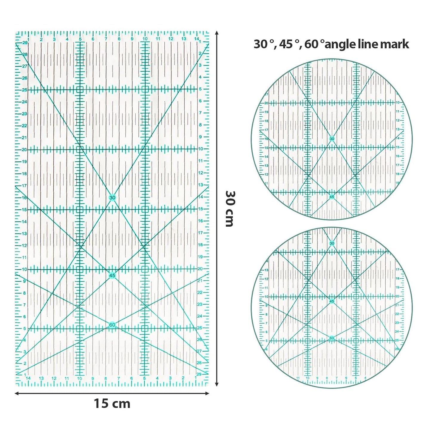MANUFORE 15 x 30cm Sewing Acrylic Ruler Anti-Slip Metric Ruler DIY Quilting Tools with Clear Printed Lines for Precise Cutting