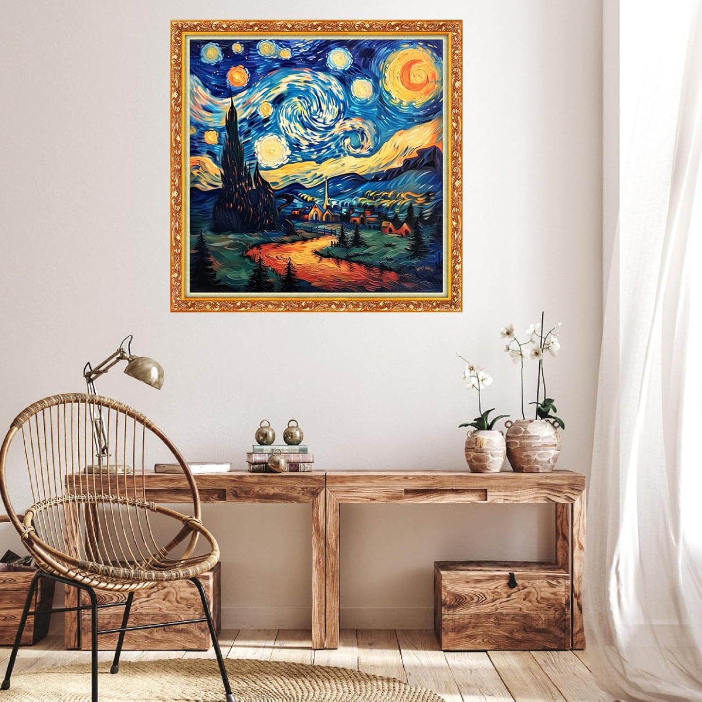 Hopeart Stamped Cross Stitch Kits for Beginner Embroidery Kits for Beginners Adults DIY 11CT Cross Stitch Patterns Needlepoint Kits Crossstitching Kits-Van Gogh's Starry Night Home 18x18 inch