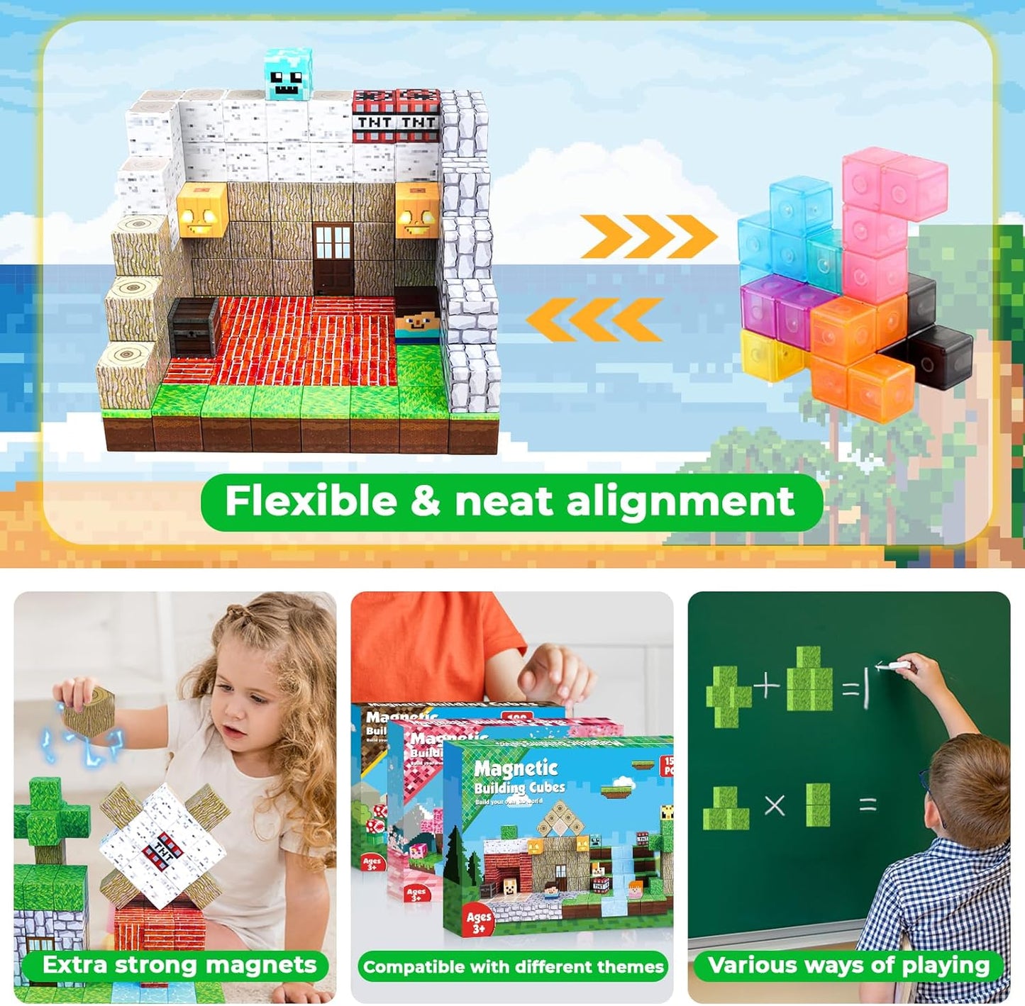 150PCS Magnetic Blocks - Magnetic Building Blocks, Magnet Cubes Toys Stacking, Build Forest World Set, STEM Montessori Sensory Toys for Kids Boys Girls Ages 3-5 6-8 Easter Birthday Gifts