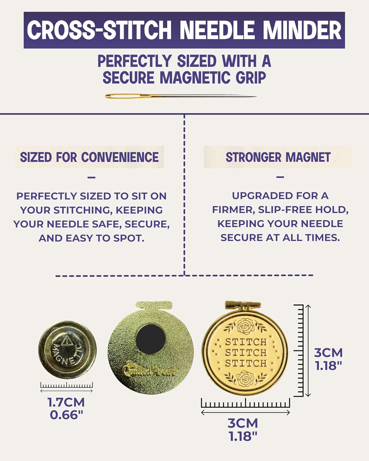 The Quilted Bear Needle Minder - Needle Minder Magnet for Keeping Sewing & Embroidery Needles Cross Stitch Needles Safe-Stress Free Stitching Cross Stitch Supplies & Embroidery Supplies (Cross Stitch)