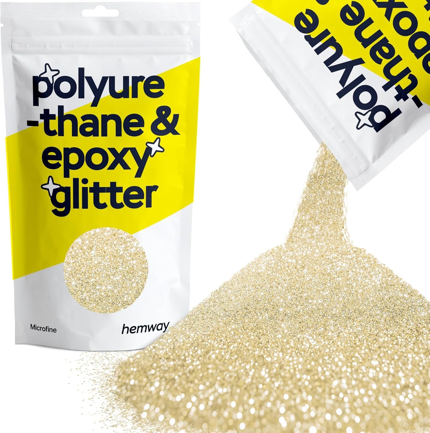 Hemway Polyurethane & Epoxy Resin Glitter 100g / 3.5oz Metallic Crystal Flake Additive for Flooring Jewelry Tumblers Glass Pigment - Microfine (1/256" 0.004" 0.1mm) - Champagne Gold