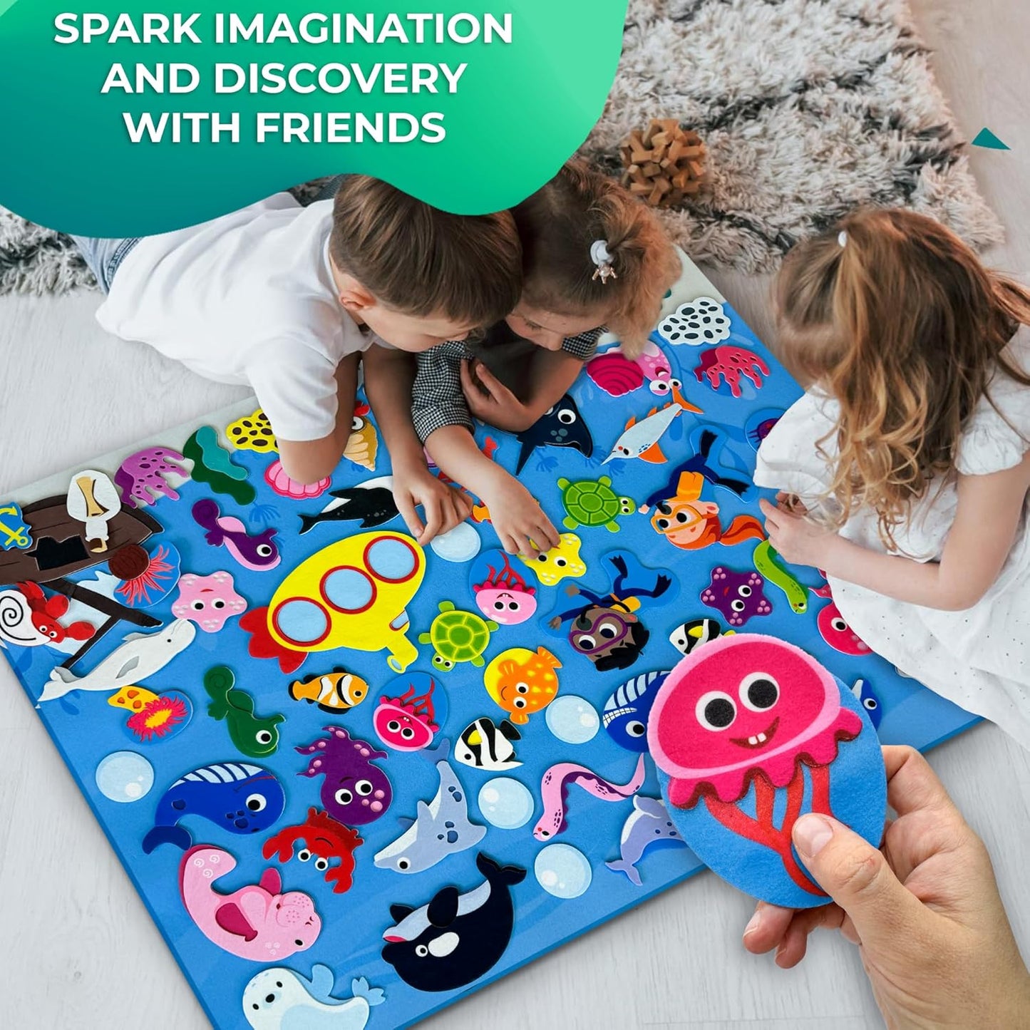 QUOKKA Ocean Felt Board for Toddlers - 70 PCS Double-Thick Felt Board Story Set with Large 41x30 Inch Durable Wall Activity Boards - Ideal for Storytelling Indoor Toddler Activities and Classroom