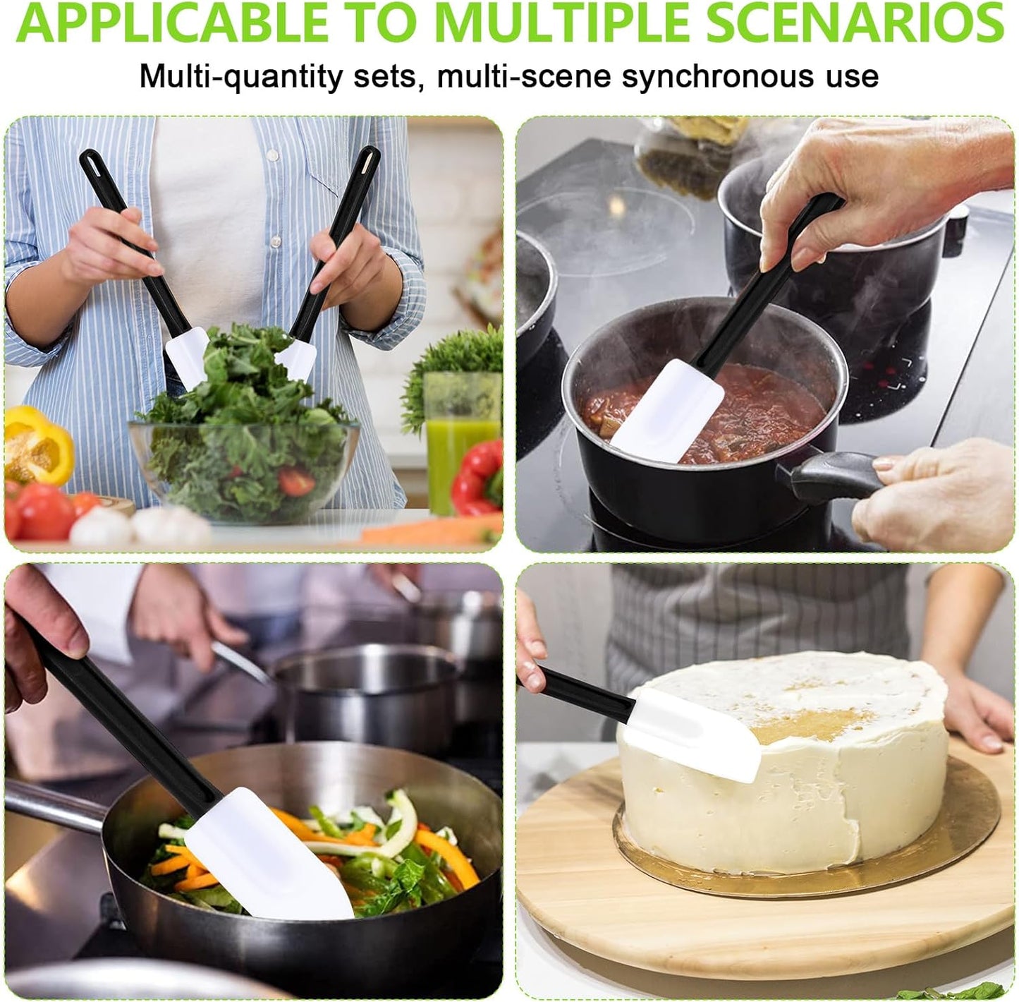 Dandat 9 Pcs Silicone Rubber Spatula, Commercial Spatula 500 Fahrenheit Heat Resistant, Non Stick Heavy Duty Scraper for Kitchen Cook Mix Fry Spread Bake, Dishwasher Safe (Black and White,10 Inch)