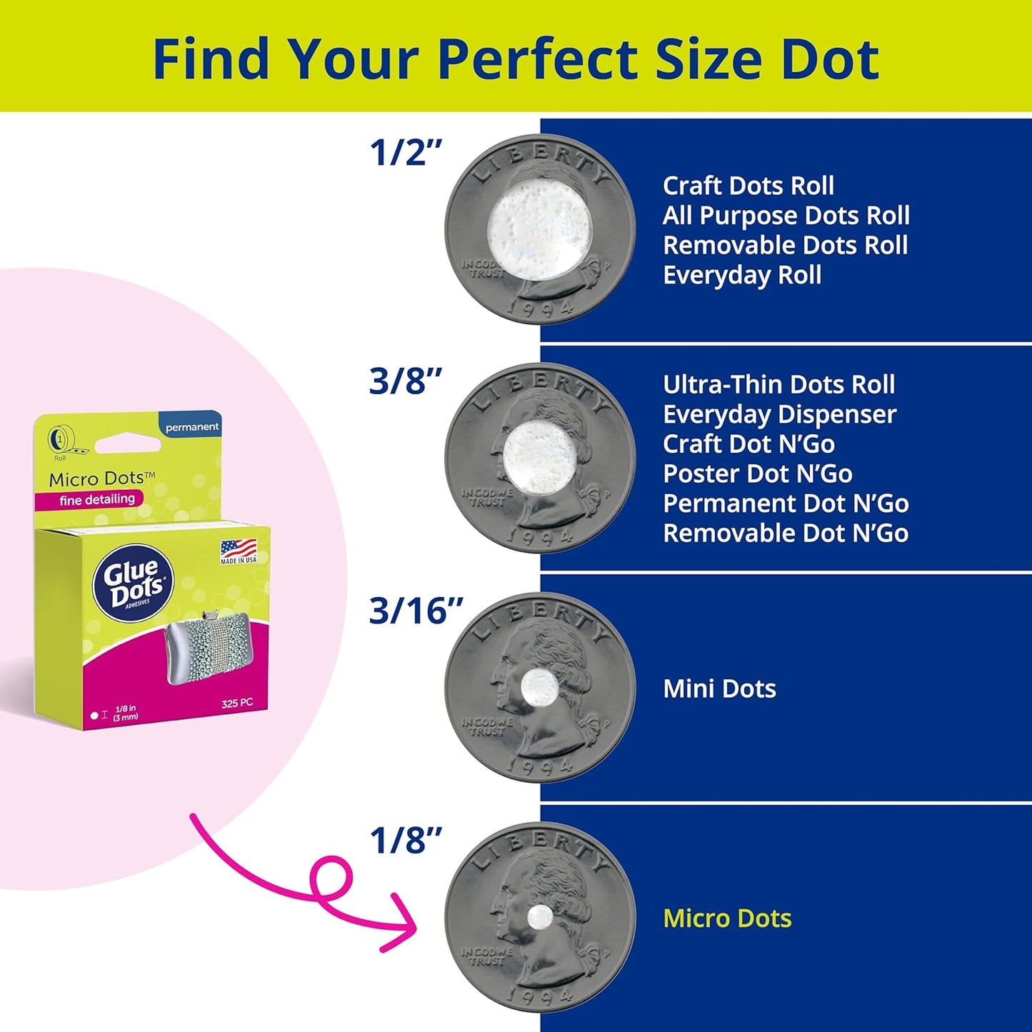 Glue Dots, Micro Dots, Double-Sided, Permanent, 1/8", 325 Dots, Diamond Painting Pen Glue, DIY Craft Glue Tape, Sticky Adhesive Glue Points, Liquid Hot Glue Alternative, Clear