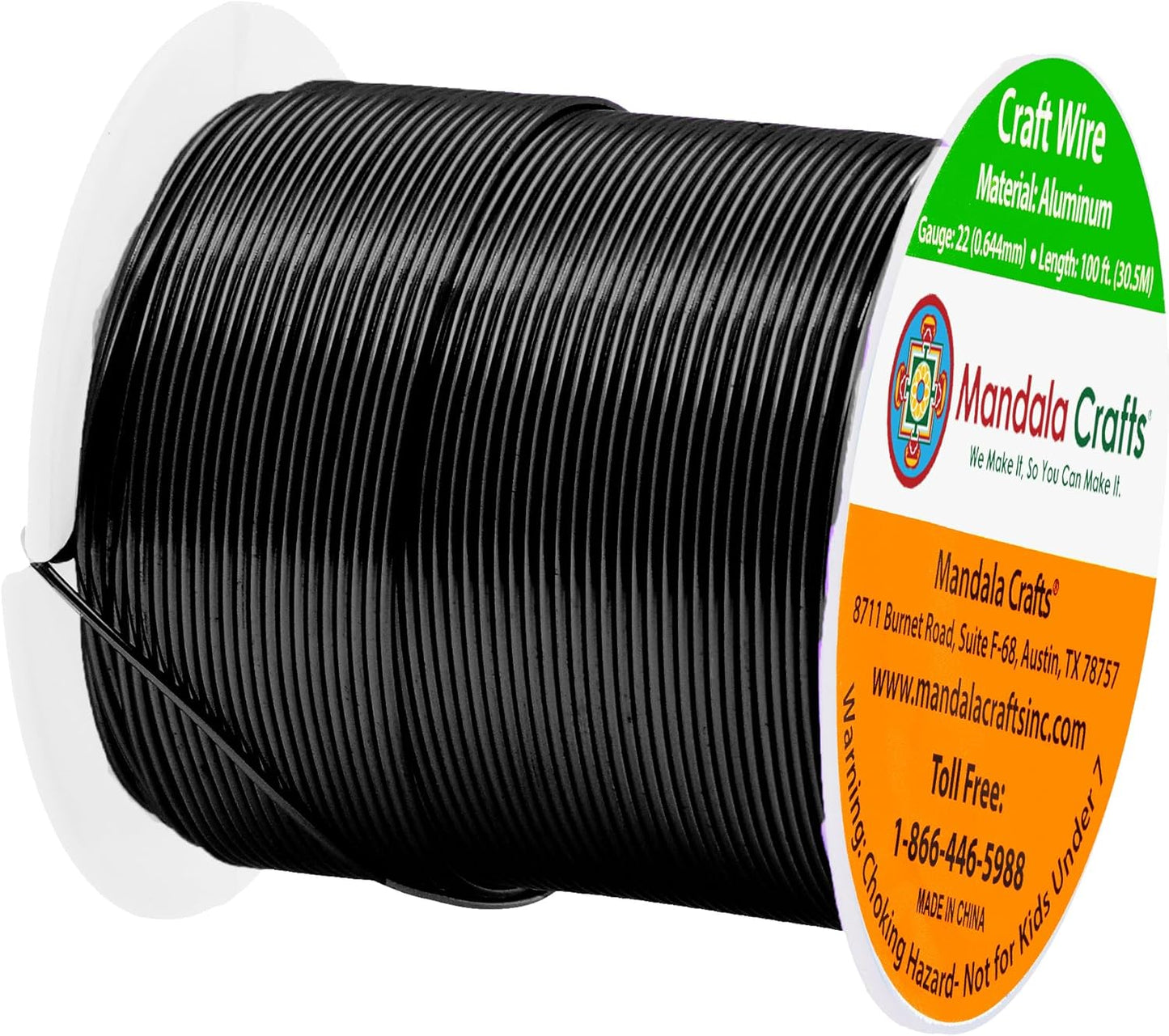 Mandala Crafts 22 Gauge Anodized Aluminum Craft Wire for Jewelry Making - 100 FT Colored Flexible Black Wire - Bendable for Bonsai Armature Crafting Sculpting