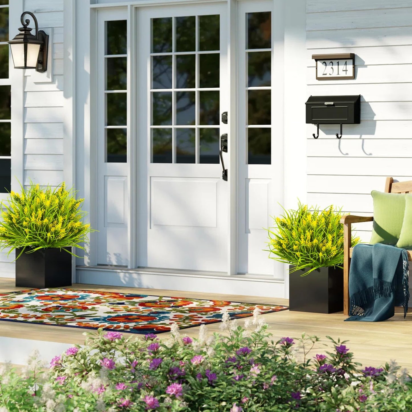 20 Bundles Artificial Plants Outdoor Fake Monkey Grass with Flowers (Yellow)