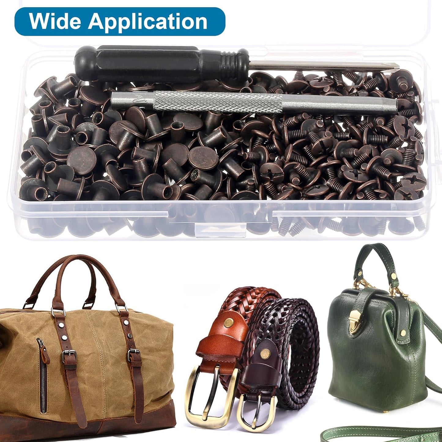 YORANYO 150 Sets 8MM Chicago Screws Leather Rivets for Fabric Chicago Binding Screws Buttons Metal Studs Rivets for Decorate and Repair Belts Bags Shoes Purse Dog Collar Leather Craft (Copper)