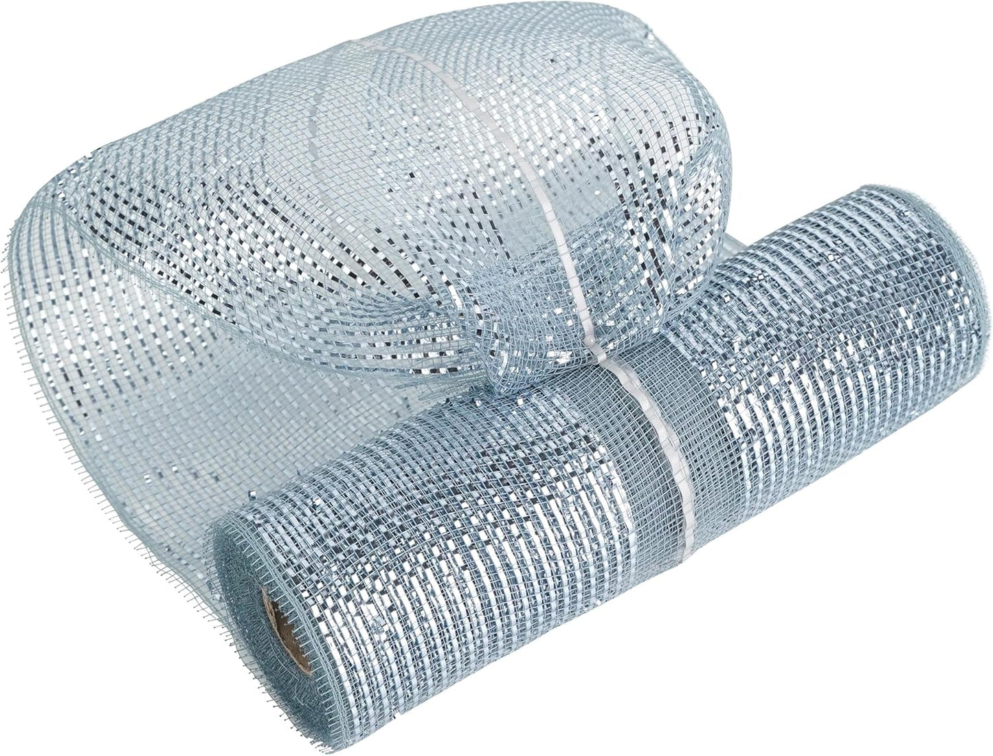 MEEDEE Silver Deco Mesh 10 Inch Deluxe Wide Foil Metallic Pull Up Decorative Ribbon for Christmas Tree, Wreaths, Garland, Gift Wrapping, Bows Making (30 Feet)