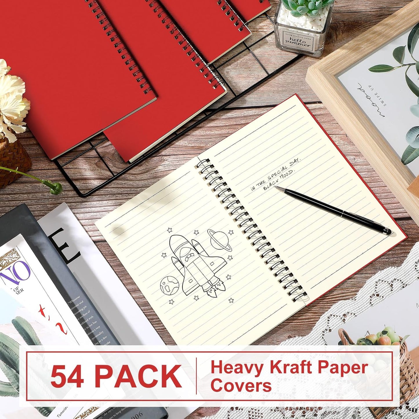 Yahenda 54 Pcs Spiral Notebook Bulk A5 Journal Lined 8.3'' x 5.5'' Writing Composition Paper Small Notepad Subject Notebook for Students Office Business Back to School Supplies (Red)