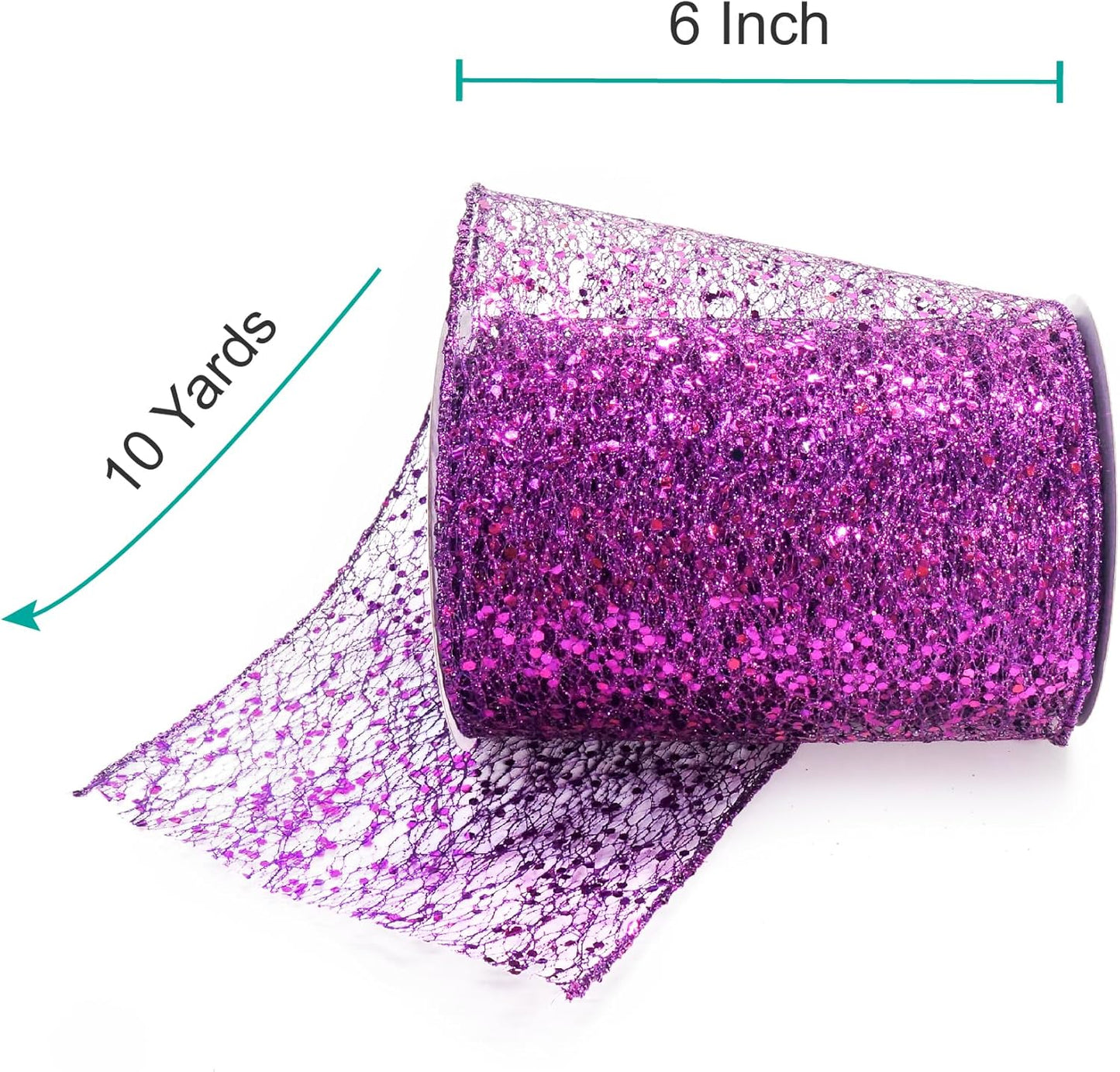 CT CRAFT LLC Sparkling Glitter Mesh Wired Ribbon 6" x 10 Yards Purple for Christmas Home Decor Bow Gift Wrapping DIY Crafts Wreath