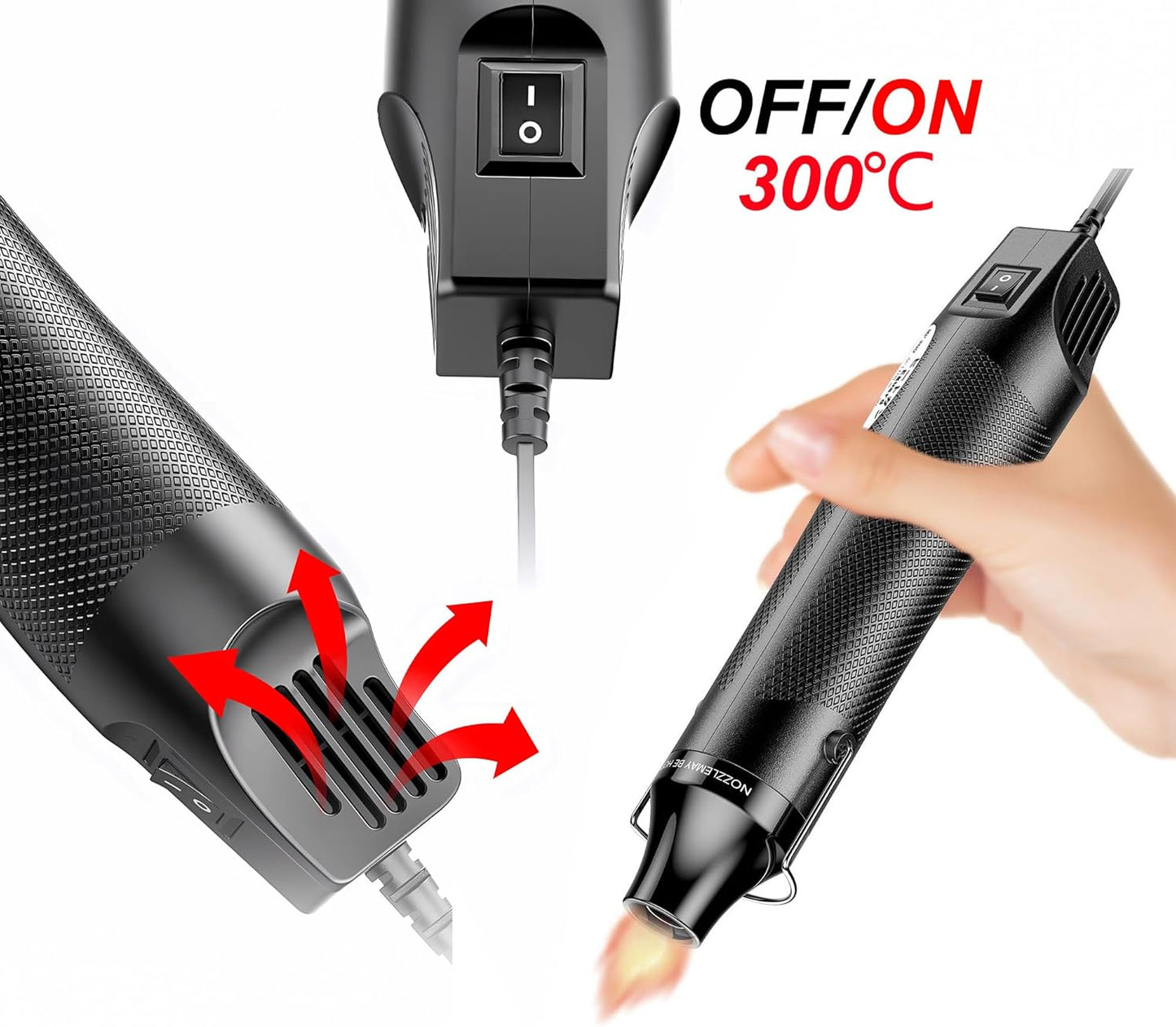 Mini Heat Gun, 300W Dual Temperature Hot Air Gun (110V) with 6.6ft Long Cable & Reflector Nozzle - Ideal for Epoxy Resin Crafts, Shrink Wrapping, Embossing & Vinyl Wrap (‎MF300 Constant Temperature)