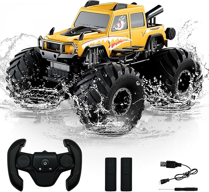 1:18 Waterproof Monster Trucks RC Cars,Amphibious Remote Control Cars 2.4G 4WD All Terrain Off-Road RC Hobby Vehicle Christmas Birthday Gifts for Kids Boys Girls 8 9 10 11 12+