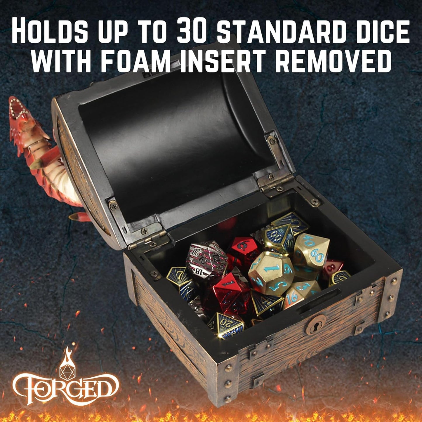 Forged Dice Co. Wyvern Dice Box with Lock and Key - Dragon Storage Chest Compatible with Dungeons and Dragons, D&D Miniatures, Dnd Accessories - Fits up to 4 Standard Polyhedral Sets - Red