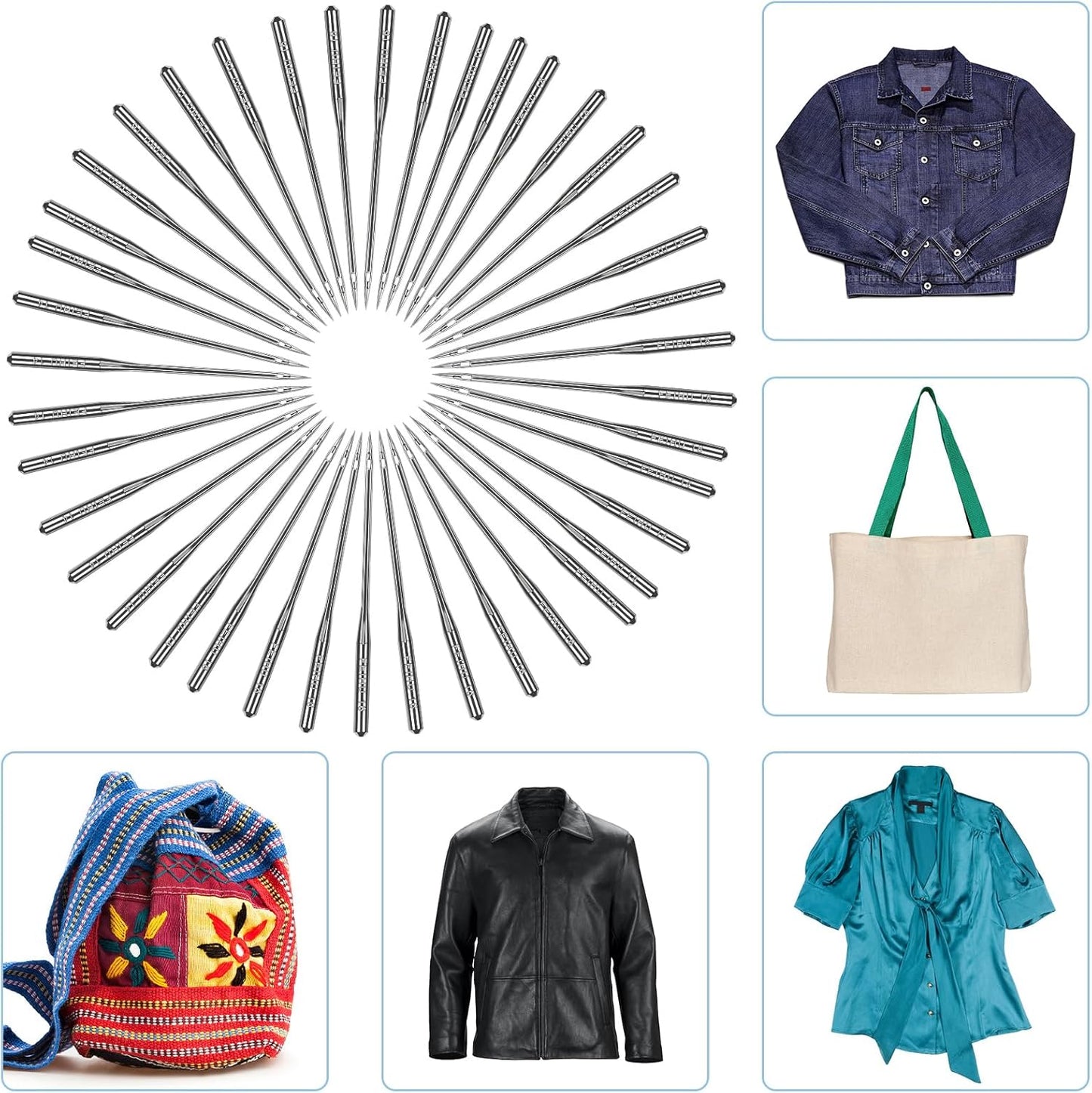 50PCS Universal Sewing Machine Needles - Sizes 80/12 90/14 100/16 Sewing Machine Needle for Fabric Canvas Leather Embroidery Jeans