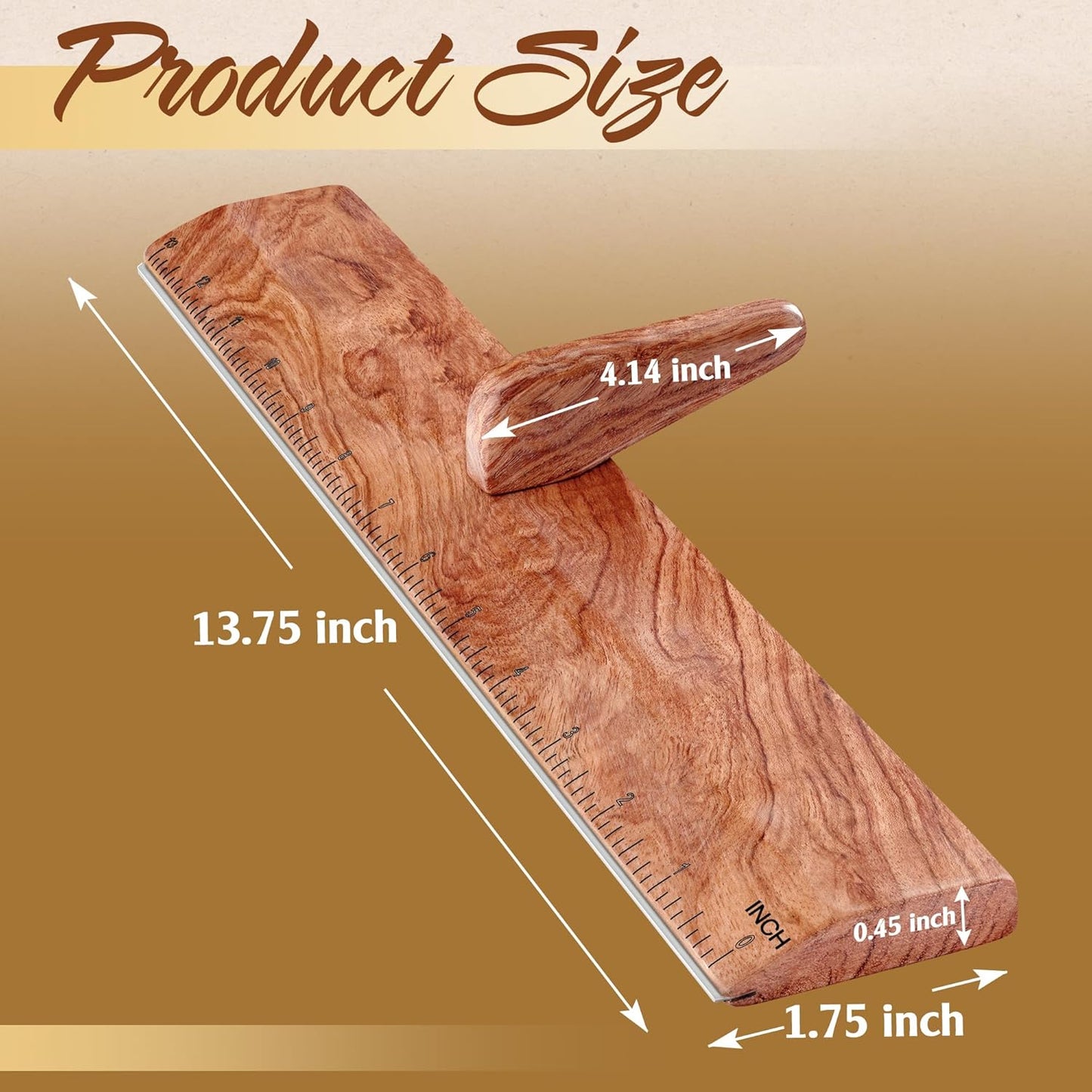 SAVINA Safety Ruler with Handle & Stainless Steel Edge - 13in Handmade Hardwood Ruler for Quilting, Sewing, Fabric, Paper & Leather Crafts - Comfortable Grip for Precision Tailoring & DIY Projects