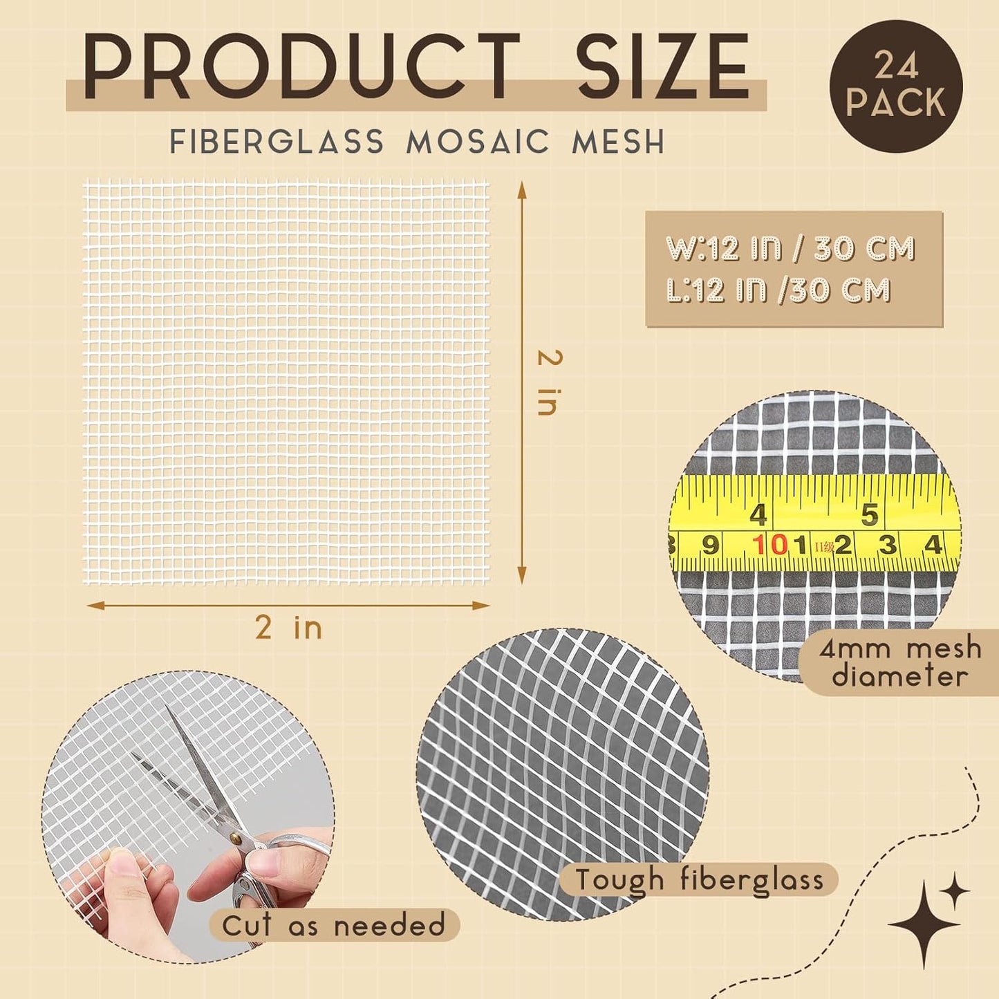 24 Set 12 x 12 Mosaic Mesh for Back Mounted Tile Fiberglass Mosaic Mesh Backing Boast for Tile Installation Supplies Tools (Non Sticky)