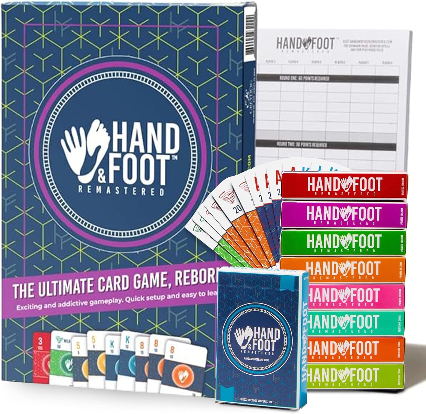 Hand & Foot Remastered 8 Player Edition + Bonus 120-Page Scorepad – Card Game for Adults & Families