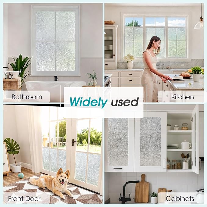 Coavas Window Privacy Film Frosted Glass Static Clings, Decorative Bathroom Door Privacy Film Day and Night, Heat UV Blocking Anti-Glare Frosting Stickers Renter Non-Adhesive, 23.6 x157.5 Inch, Silver