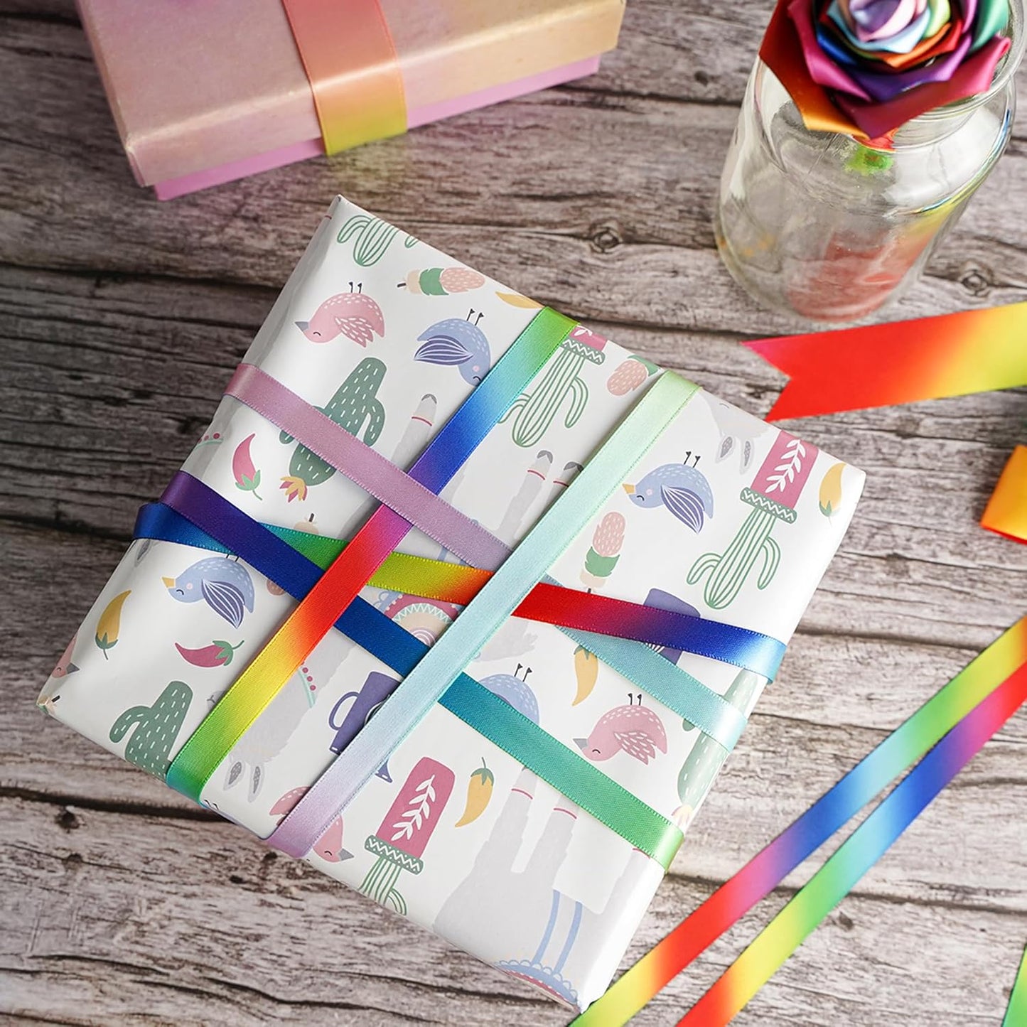 MEEDEE Rainbow Satin Ribbon - 3/8 inch Colored Ribbon for Crafts, Gift Wrapping, Birthday Party, Pride Party, Wedding Decorating - 50 Yards