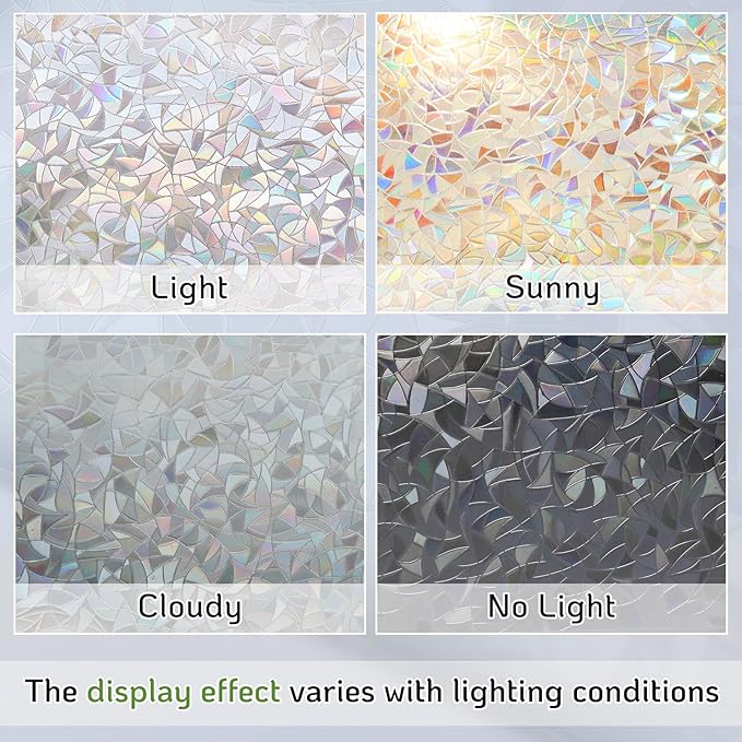 LUTE Window Privacy Film, Rainbow Window Film, 3D Decorative Stained Glass Cling, Non-Adhesive Vinyl Static Cling Removable Glass Stickers, Sun UV Blocking Decal Covering for Home, 35.4 x 78.7 inches