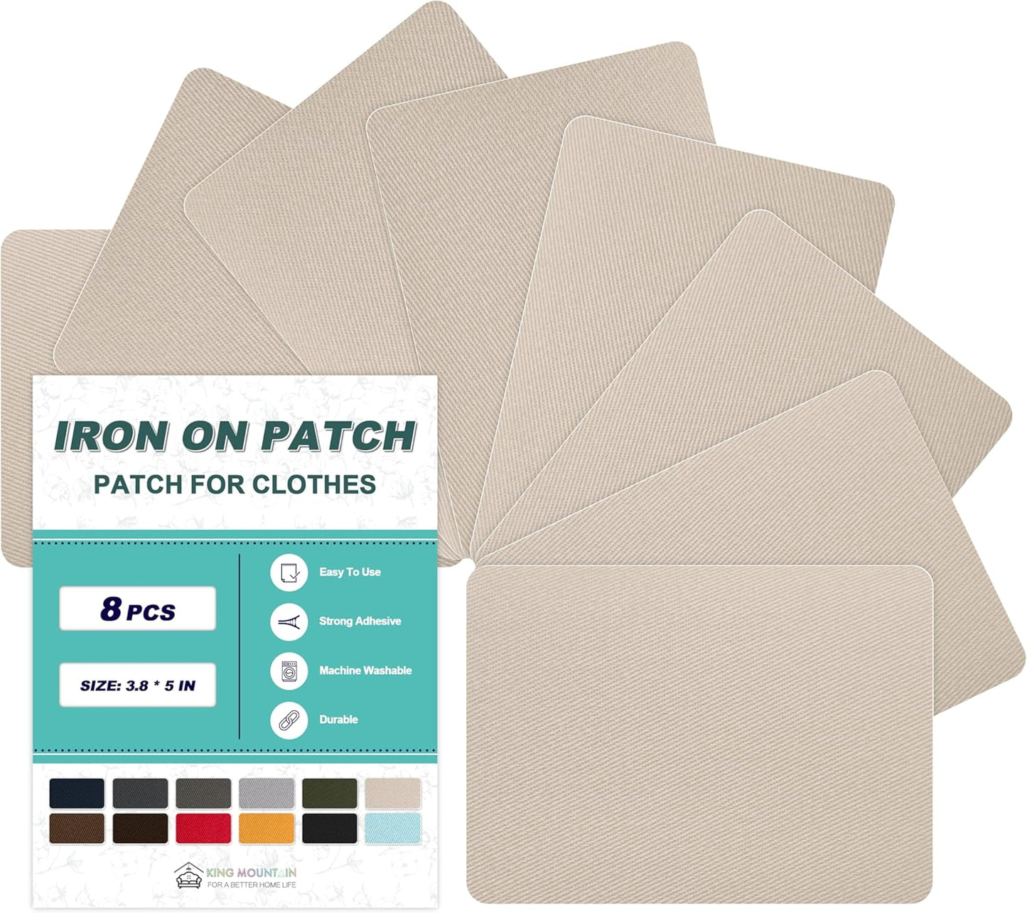 Iron on Patches for Clothes, 8 Pieces Patches for Cloth, 100% Cotton Fabric Patches for Clothing, Bag, Hat Repair, Clothing Repair Decorating Kit 3.7" by 4.9" (9.5 cm x 12.5 cm, Beige)