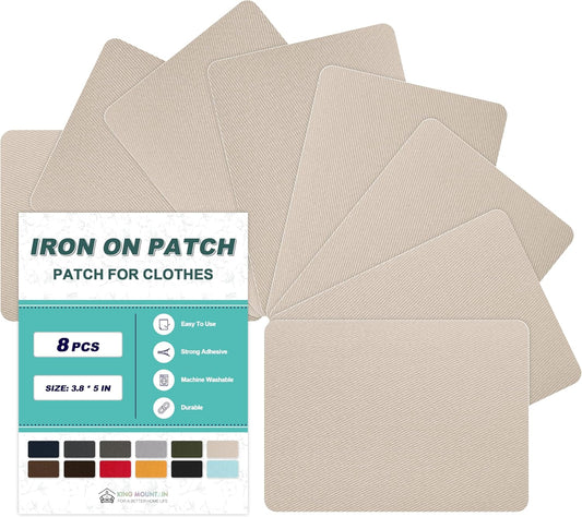 Iron on Patches for Clothes, 8 Pieces Patches for Cloth, 100% Cotton Fabric Patches for Clothing, Bag, Hat Repair, Clothing Repair Decorating Kit 3.7" by 4.9" (9.5 cm x 12.5 cm, Beige)