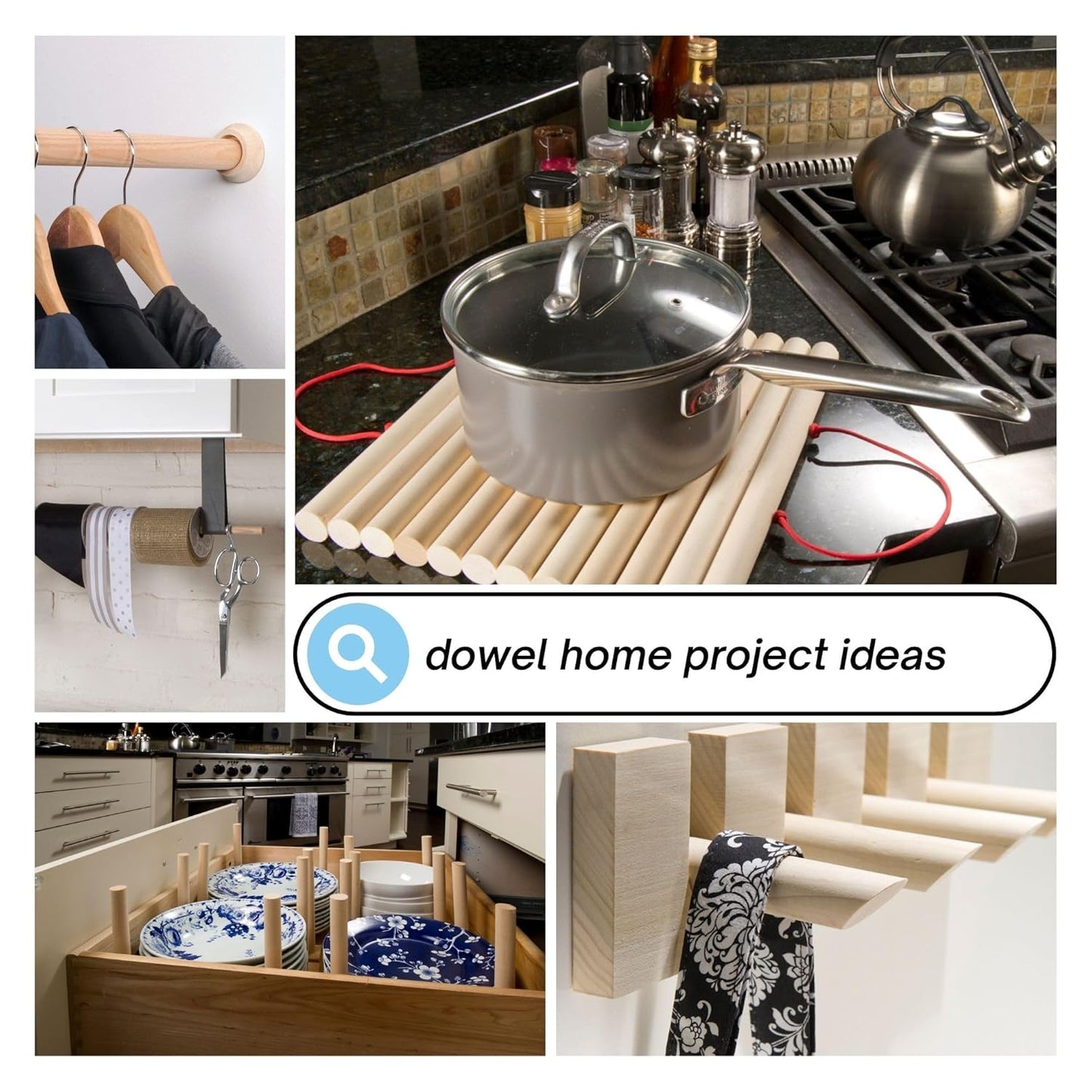 Hardwood Round Dowels (7/8" x 36", Pack of 6) | Variety of Diameters & Wood Species | Unfinished Wooden Dowel Rods for Crafts & DIY Home Projects | Curtain Rod, Macrame Supplies, Moulding, Flagpole