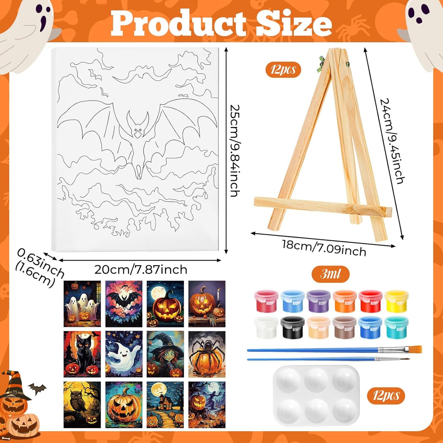 Zhanmai 12 Pack Pre Drawn Canvas for Painting Sip and Paint Kit 8" x 10" Paint Party Set Canvas Painting Pre Printed Canvases for Party Favor DIY Virtual Adult's Date Night(Halloween Pumpkin)