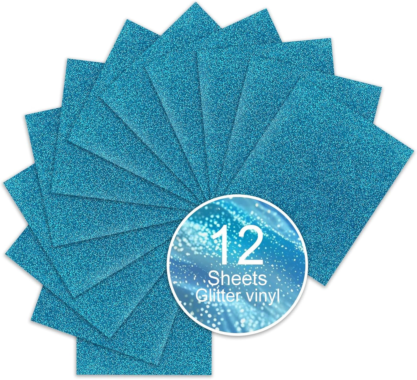 Aqua Blue Glitter HTV Sparkly Heat Transfer Vinyl – 12 Pcs 12x10Inch Iron-On Vinyl Sheets for T‑Shirts & DIY Craft Gifts, Easy to Cut & Weed, No‑Flake & Washable, Work with All Cutter Machines
